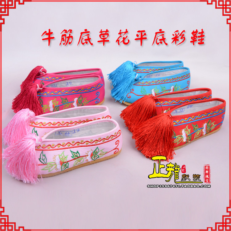 呼和浩特京剧越剧戏曲花旦彩鞋 牛筋底草花平底彩鞋